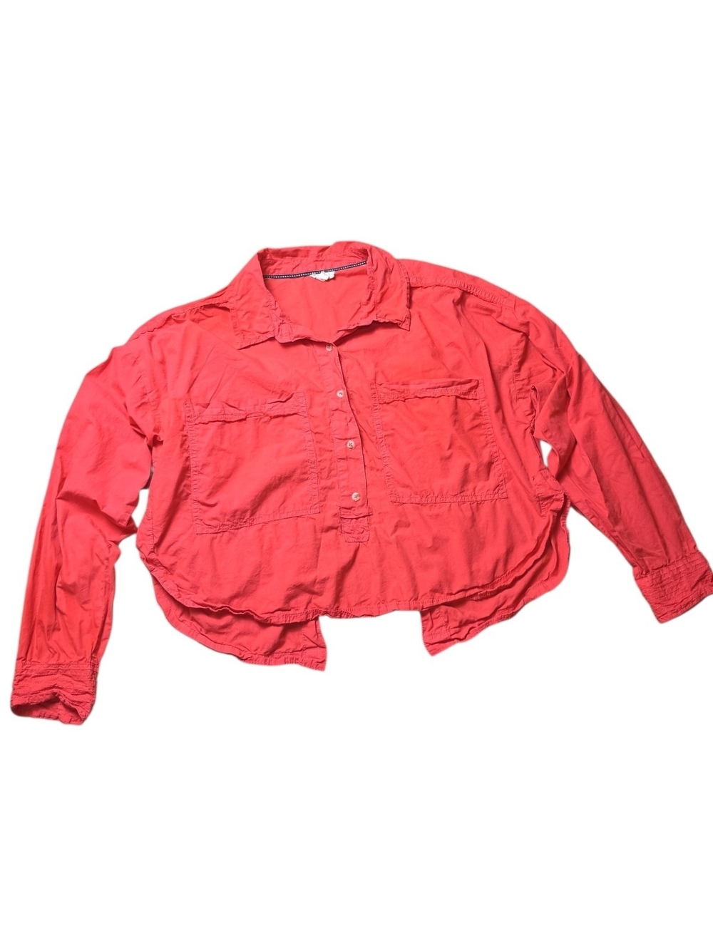 PILCRO | Anthro Coral Red Split Back Boxy Crop Utility Shirt Oversized Top | L - Picture 4 of 11